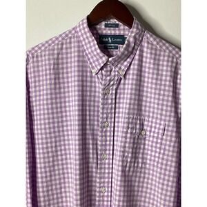Ralph Lauren Custom Fit Men's Long Sleeve Button Down Shirt Lavender white XL‎
